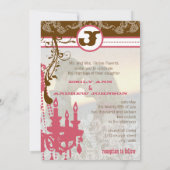 Foto Rosa und Schokolade Braun Vintager Kronleucht Einladung (Rückseite)