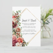 Foto Rose Floral Eukalyptus QR Code Hochzeit Einladung (Stehend Vorderseite)