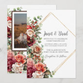 Foto Rose Floral Eukalyptus QR Code Hochzeit Einladung (Vorne/Hinten)