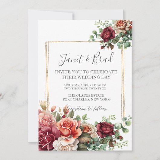Foto Rose Floral Eukalyptus QR Code Hochzeit Einladung (Vorderseite)
