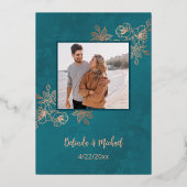 FOTO Rose Gold Aquamarine Blumenhochzeit Folieneinladung (Rückseite)