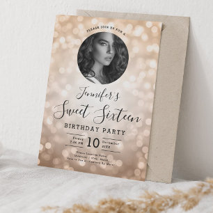 FOTO Rose Gold Bokeh Lights Sweet 16 Party Einladung