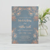 Foto Rose Gold Dusty Blue Wedding Einladung (Stehend Vorderseite)