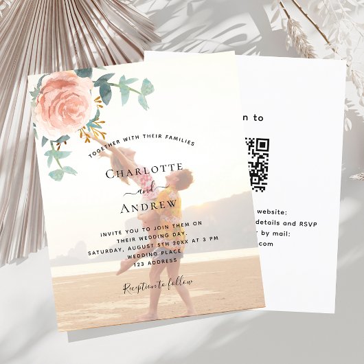 Foto Rose Gold floral QR UAWG Hochzeit Einladung