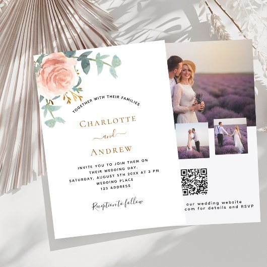 Foto Rose Gold florales Foto QR UAWG Hochzeit Einladung