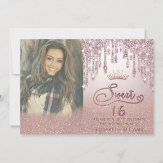Foto Rose Gold glitterte Tropfen ombre tiara Invit Einladung