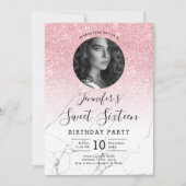 FOTO Rose Gold Glitzer Marmor Sweet 16 Party Einladung (Vorderseite)