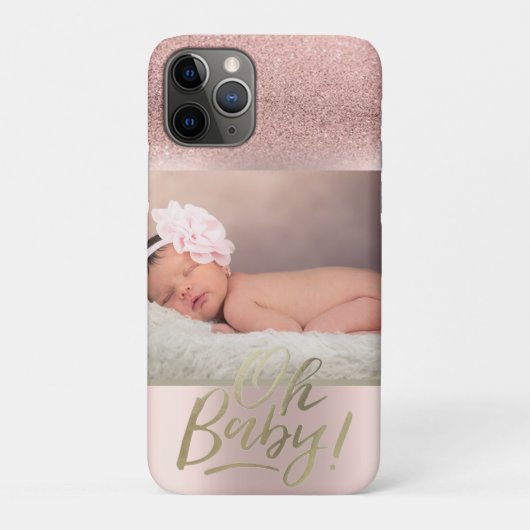 Foto Rose Gold Glitzer Ombre Oh Baby Case-Mate iPhone Hülle (Rückseite)