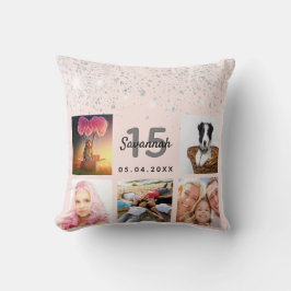 Foto Rose Gold Glitzer Rosa Quinceanera Kissen