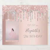 Foto Rose Gold Glitzer Silber Schaumweinetikett (Einzelnes Label)