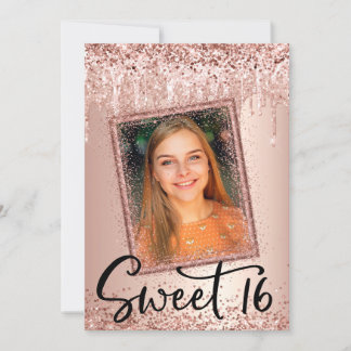 Foto Rose Gold Glitzer Tropfen Girly Modern Sweet  Einladung