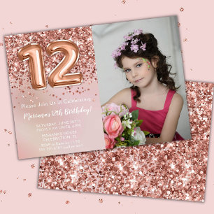 Foto Rose Gold Kids Girl 12. Geburtstagsparty Einladung