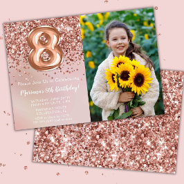 Foto Rose Gold Kids Girl 8. Geburtstagsparty Einladung