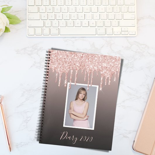 Foto Rose Gold Kupfer Glitzer Tropfen Tagebuch Notizblock