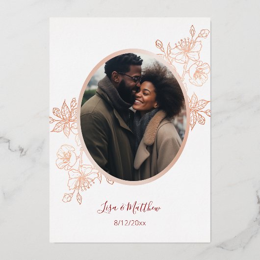 FOTO Rose Gold Pink Kirsche Blossom Hochzeit Folieneinladung (Rückseite)