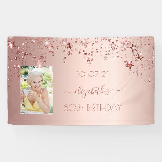 Foto-Rose Gold Rosa-Glitterstars Banner (Horizontal)
