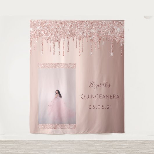 Foto Rose Gold Tropfen Quinceanera Wandteppich (Vorderseite)