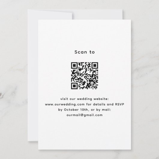 Foto Rose Goldblumengrün QR UAWG Hochzeit Einladung (Rückseite)