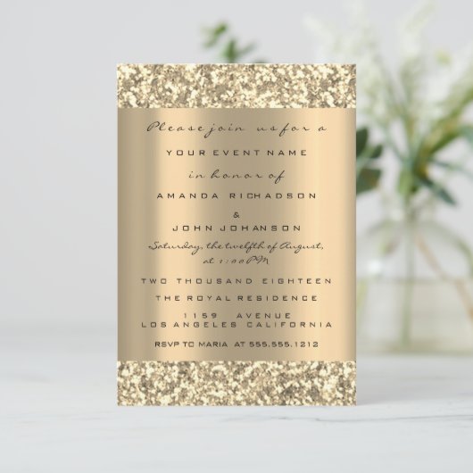 Foto Rose Verlobung Hochzeit Imitate Gold Sepia Einladung (Stehend Vorderseite)