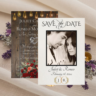 Foto, Rosen & Blatt-Monogramm - Rot Save The Date