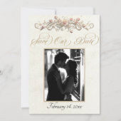Foto, Rosen & Monogramm - Creme Save The Date (Vorderseite)