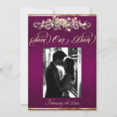 Foto, Rosen & Monogramm - Pflaume Save The Date (Vorderseite)
