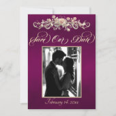 Foto, Rosen & Monogramm - Pflaume Save The Date (Vorderseite)