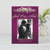 Foto, Rosen & Monogramm - Pflaume Save The Date (Stehend Vorderseite)