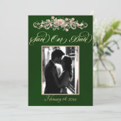Foto, Rosen & Monogramm - Smaragd Save The Date (Stehend Vorderseite)