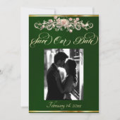 Foto, Rosen & Monogramm - Smaragdgrün Save The Date (Vorderseite)