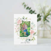 Foto Roses Eukalyptus Grüne Save the Date Postkarte (Stehend Vorderseite)