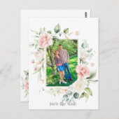 Foto Roses Eukalyptus Grüne Save the Date Postkarte (Vorne/Hinten)