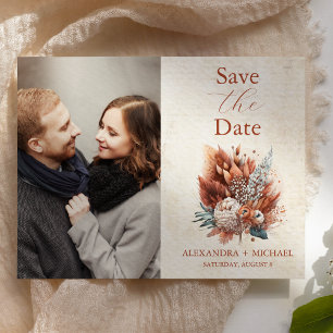 Foto Rost Terrakotta Blumen Verbranntes Orange Her Save The Date
