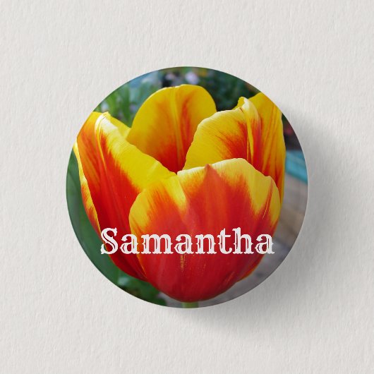 Foto Rot-Gelb-Tulip Blumengarten Schlüsselring Button (Vorderseite)