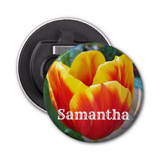 Foto Rot-Gelb-Tulip Blumengarten Schlüsselring Flaschenöffner (Vorderseite)