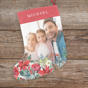 Foto Rot niedliche Familie rustikal mit Monogramm Kleiner Weihnachtsstrumpf