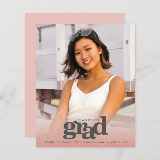 Foto rot Rosa Abschluss fett Einladung (Vorne/Hinten)