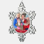 Foto Rot Schneeflocken Zinn-Ornament (Rechts)