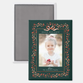 Foto Rote Berry Rahmen Grün Weihnachten Magnet (Vorderseite/Rückseite)
