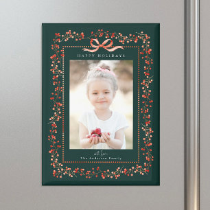 Foto Rote Berry Rahmen Grün Weihnachten Magnet
