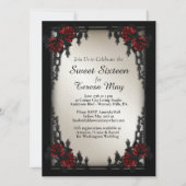 Foto Rote Rose Gothic Sweet 16 Eisen Tor Gold hinz Einladung (Vorderseite)