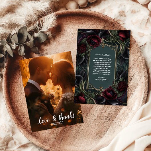 Foto Rote Rosen Gothic Halloween Hochzeit Dankeskarte