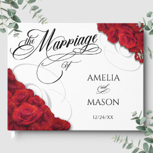 Foto Rote Rosen Kalligrafie Schrift Hochzeit Gästebuch
