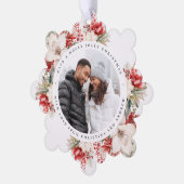 Foto Rote und weiße Blume Ornament Karte (Linke Ecke)