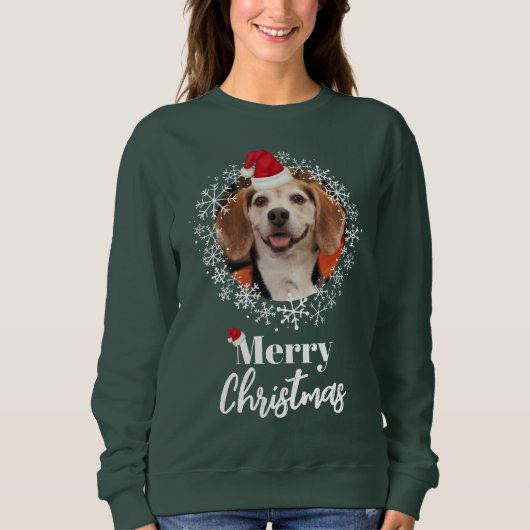Foto Rote Weihnachtsmannmütze Dunkelgrüne Weihnach Sweatshirt (Vorderseite)