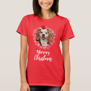Foto Rote Weihnachtsmannmütze Schneeflocken Frohe  T-Shirt