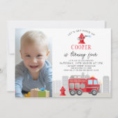 Foto Roter Feuerwehrmann Motor Geburtstag Einladung (Vorderseite)