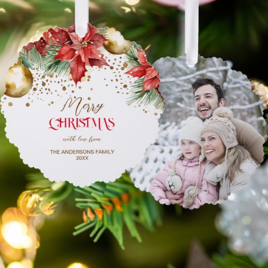 Foto Rotes Gold Poinsettia Weihnachten Einzigartig Ornament Karte