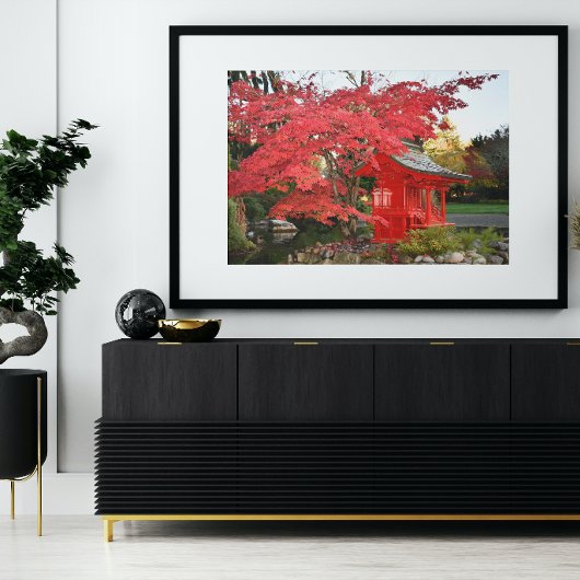 Foto Rotes Japanisches Ahorn und Gartenschrein Poster