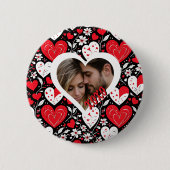 Foto "Rotes, Schwarzes und Weiß Herz und Blume" Button (Vorderseite)